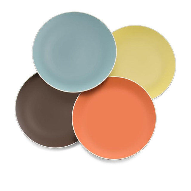 Nambé POP Colours Accent Plates, Set of 4 – 9" Stoneware Plates in Ocean, Citron, Persimmon & Chocolate – Vibrant Mix & Match Dinnerware for Everyday Dining & Decorative Table Display