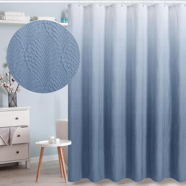 Gibelle Ombre Blue Shower Curtain for Bathroom, 3D Embossed Textured Fabric Shower Curtain, Modern Farmhouse Chic Soft Cloth Shower Curtain Set with Hooks, 72x72
