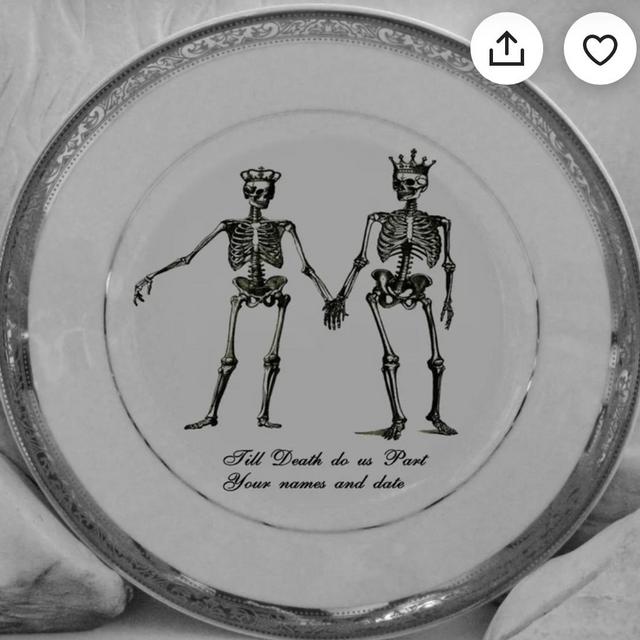 Beautiful Skeleton Wedding Couple Dinner Plates Silver