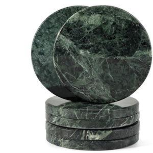 Koville Green Marble Coasters Set of 6, 3.9 Inch Round Coaster for Drinks, Drink Coaster for Tabletop & Coffee Table Decor, Ideal Home Decor House Warming Gifts, Luxury Aesthetic Stone Coasters