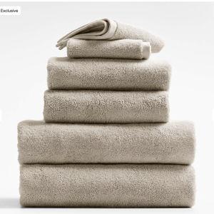 Organic Turkish Cotton Shadow Sage and Pampas Ivory Stripe Bath Towels, Set of 6 + Reviews | Crate & Barrel