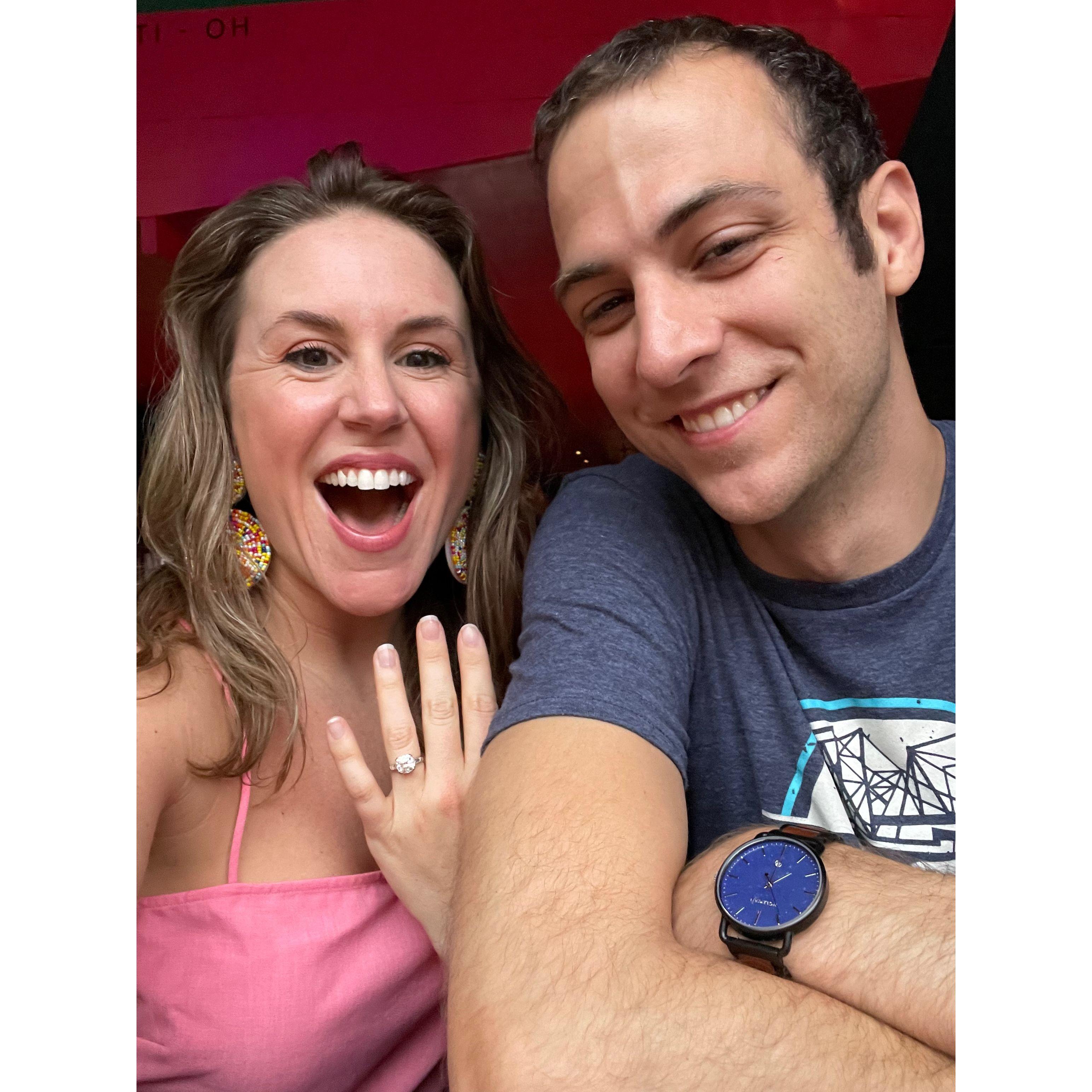 The "We're Engaged!" photo sent to a few family and friends.