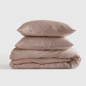 European Linen Stripe Duvet Cover Set in Terracotta/white Stripe