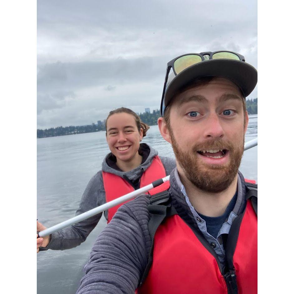 Tandem SUP-ing on Lake Washington. Very scary (we quickly resorted to kneeling).