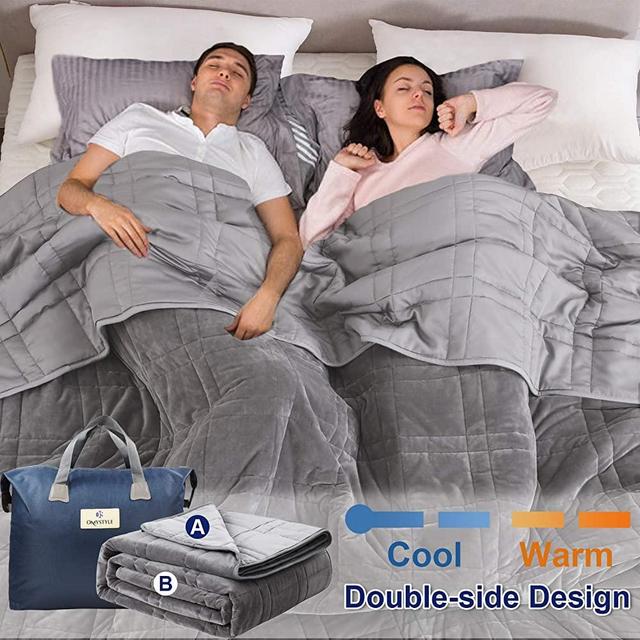 Double-Sided Weighted Blanket King Size 30lbs(88''x104'', All Season Use), Warm Short Plush and Cool Tencel Reversible Weighted Blanket, California King Size for Adults & Couple - Carry Bag Included