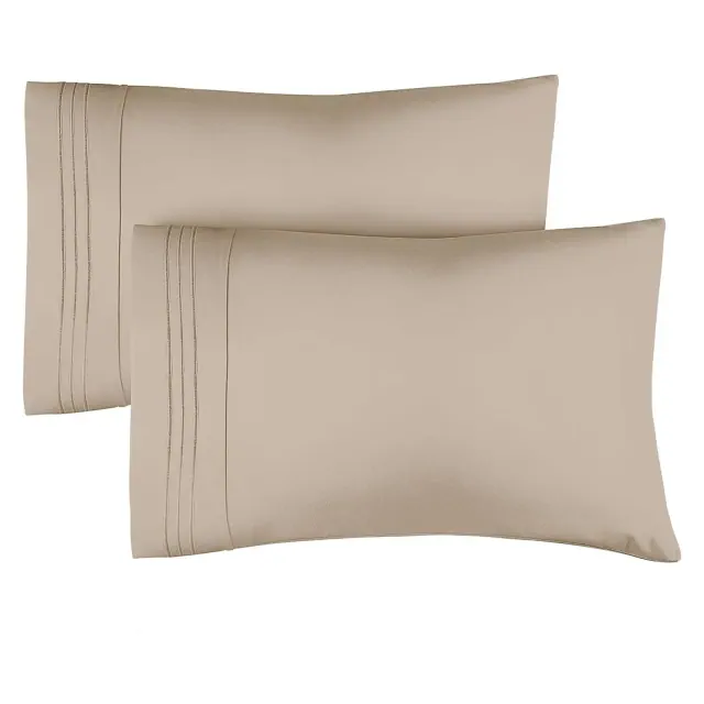 CGK Linens Ultra Soft Solid Pillowcases Set of 2 - Breathable & Comfortable Pillow Covers in Wheat, Size Queen