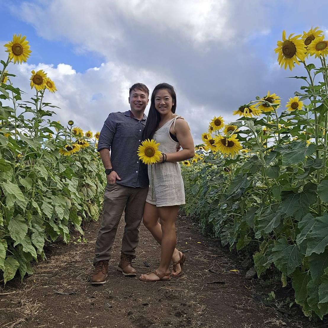 At Waimanalo farms for the sunflowers, not knowing we were doing our "engagement" photoshoot. Devin proposed at the end. (when we were getting kicked out cause they were closing)