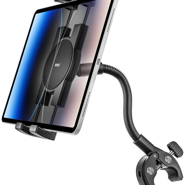 Gooseneck Tablet Holder for Wheelchair/Stroller/Golf Cart/Boat/Mic Stand/Indoor Cycling Bike/Gym Bicycle Handlebar Clamp, Compatible with 4.7-13" iPad Pro/Air/Mini, iPhone, Galaxy, Fire HD, E-Book
