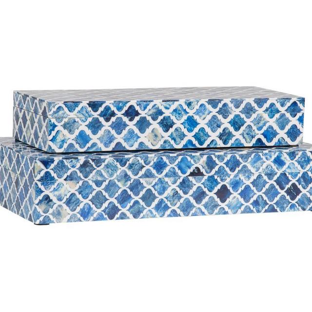 Gabriella Bone Decorative Box, Set of 2, Blue