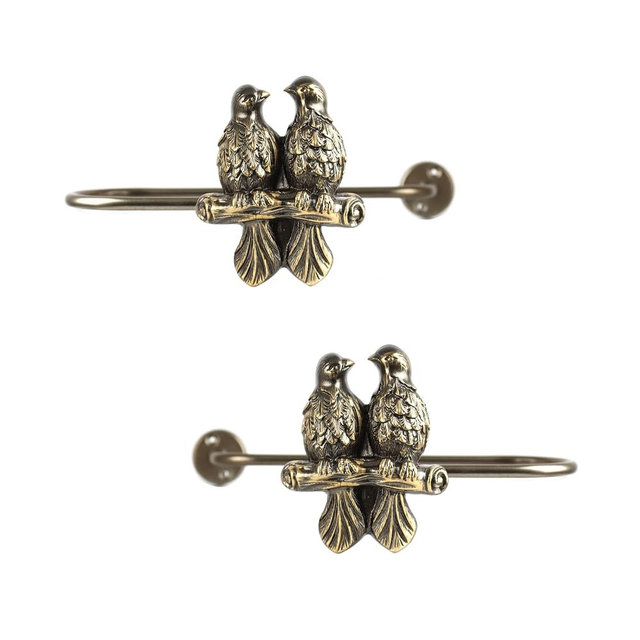 Pack of 2 Wall Mounted Curtain holdbacks Bird Pattern Decorative Curtain tie Backs (Bronze & Gold Patina)