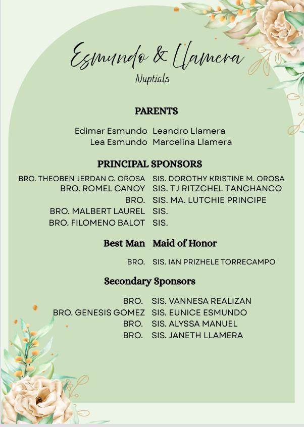 The Wedding Website of Judith Llamera and Den James Esmundo