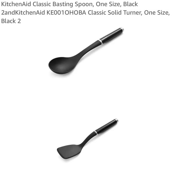 KitchenAid Classic Basting Spoon, One Size, Black 2andKitchenAid KE001OHOBA Classic Solid Turner, One Size, Black 2