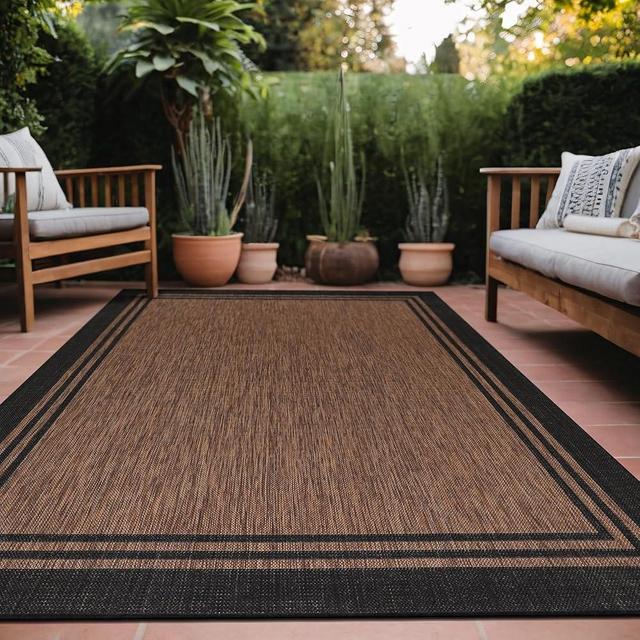 LuuL Home Bordered Outdoor Rug 8x10 Washable Outside Carpet for Indoor Patio Porch Waterproof Easy Cleaning Non Shedding Area Rugs Nut Brown 8 x 10