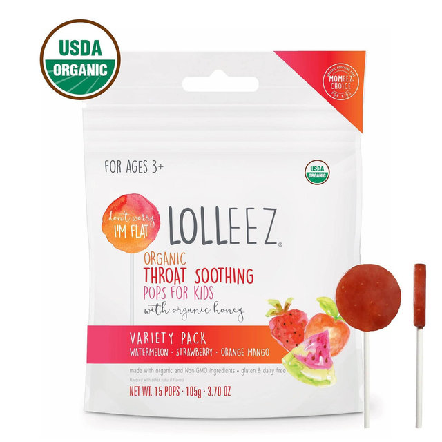 Lolleez Children's Organic Throat Soothing Pops - Watermelon, Strawberry, & Orange Mango - 15ct