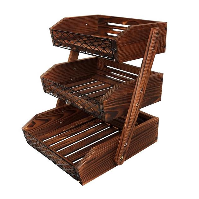 KAZONS Wooden Fruit Basket for Kitchen, Multi-Functional 3 Tier Fruit Bowl, Wooden Fruit Holder for Kitchen Countertop: Declutter Countertops and Keep Food Fresh.