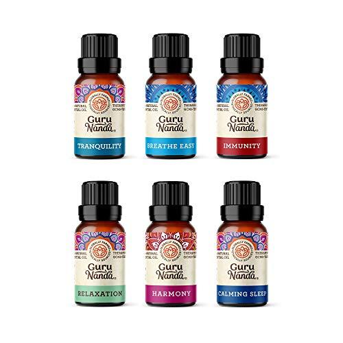 GuruNanda Top 6 Blends Essential Oils Set - 100% Pure and Natural Therapeutic Grade Oil for Aromatherapy Diffuser - Includes Tranquility - Breathe Easy - Immunity- Relaxation - Harmony - Calming Sleep