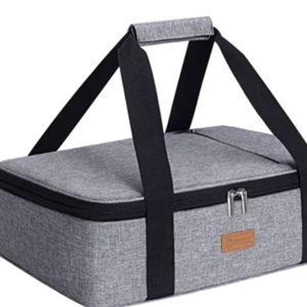 Casserole Carrier for Hot or Cold Food, Expandable Insulated Bag, Reusable Lunch Bags & Boxes, Perfect Lasagna Holder Tote for Potlucks, Picnics, Beaches, Traveling, Fits 15.7" * 11" Baking Dish,Gray