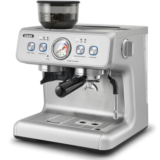 Gevi [2024 Upgraded Dual Boiler Espresso Machine EzBru 2000 | 58mm Grouphead | Barista Level Steam Wand | Built-in Grinder With 31 Size Settings | Full Stainless Steel Housing | Sterling Silver