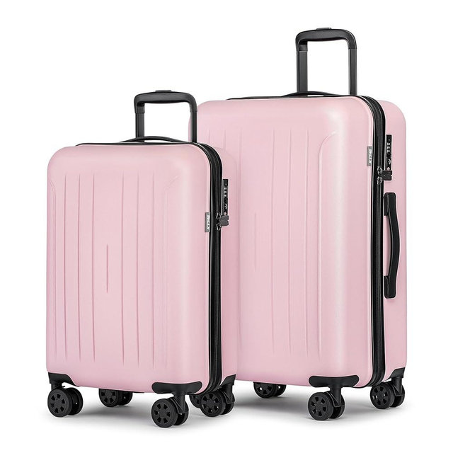 KYME Suitcase Hardshell With Double Spinner Wheels, PC+ABS TSA Lock Travel Luggage (Pink, 2Pcs Set(20"/24"))