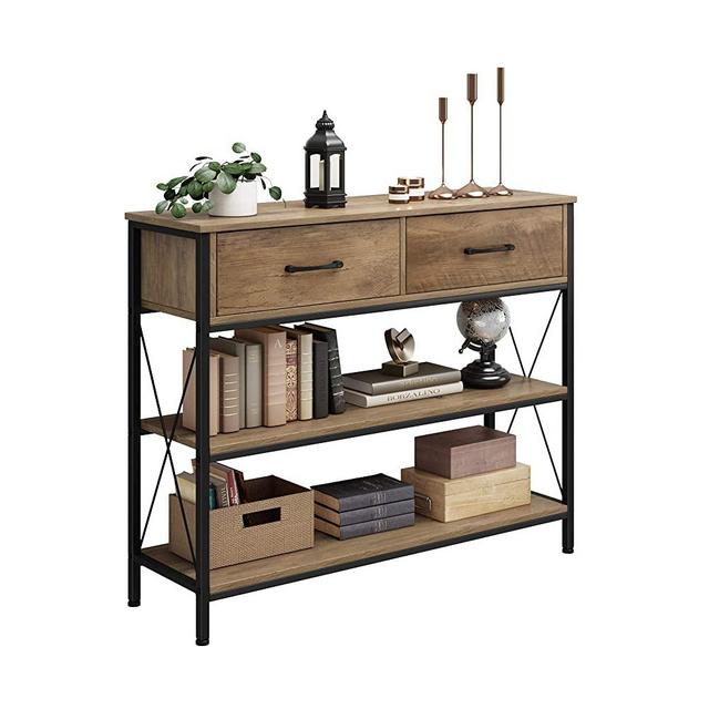 HOMECHO Console Table with Drawers, Tall Entryway Table with Storage, Narrow Sofa Hallway Table for Bedroom Living Room, Metal Frame, Rustic Brown
