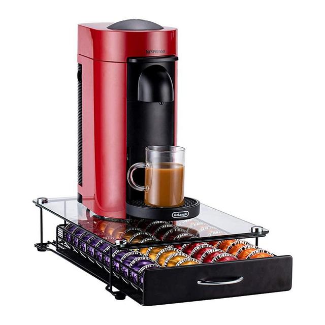 Rice rat Vertuo Capsule Holder Drawer for Nespresso With Glass For Cabinet Vertuoline Pod Storage Rack For Counter (Class-40 Pods（With handle））)