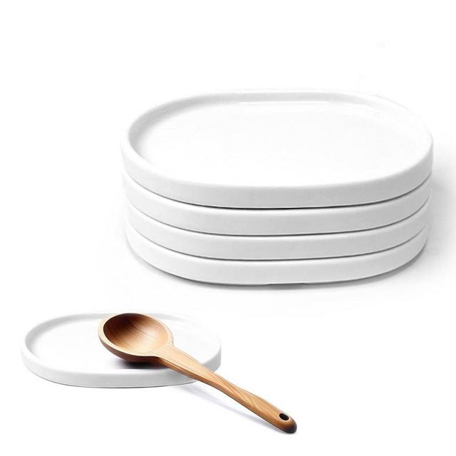 Sixbaola Ceramic Spoon Rest Set, 5.12 inch Kitchen Utensils Rest, Cooking Spoon Holder Set of 4 for Stove Top(White)