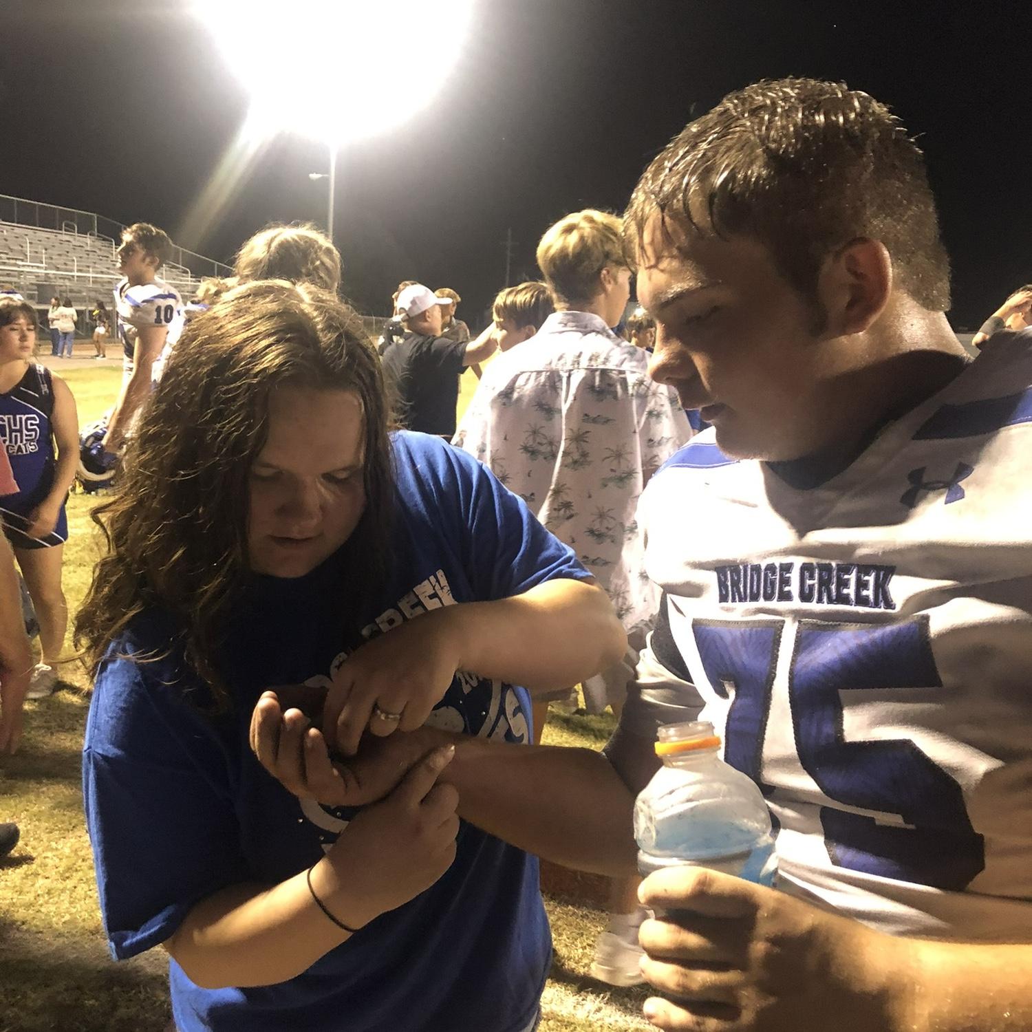 Malory making jacob take ibuprofen or something after a game 😂