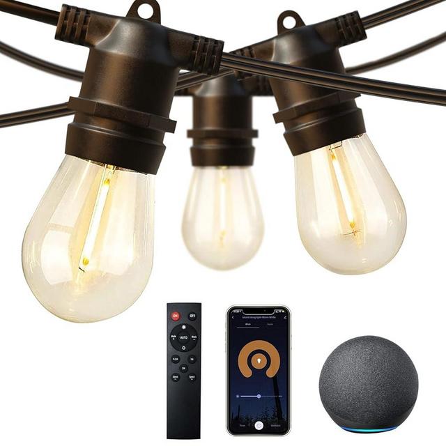 addlon 96FT LED Outdoor String Lights, Smart String Lights with Alexa, App and Remote Control, Waterproof Patio Lights with Dimmable Shatterproof Bulbs, ETL Listed, for Backyard, Party