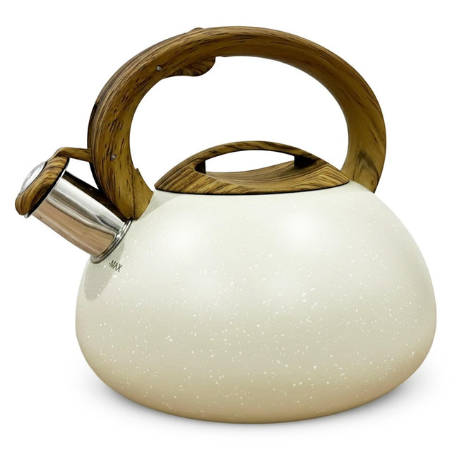 Stainless Steel Whistling Tea Kettle, 3qt Fast Boil Tea Pot with Heat Resistant Handle, Tapered Marble Finish, Durable Stovetop & Gas Tea Kettles