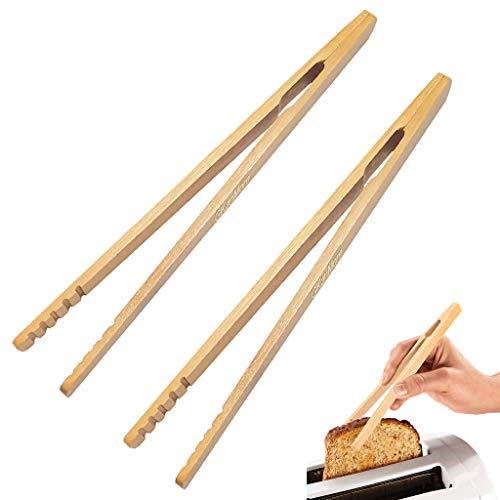GKanMore 2 Pack 7 Inch Bamboo Kitchen Tongs for Toast Tea Bread Pickle Cooking (Style1-Straight)