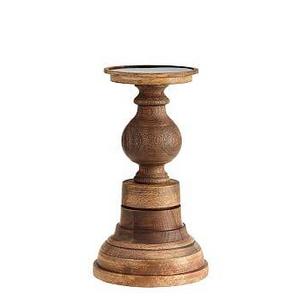 Carved Pillar Holder, Natural Distressed Wood - Short 11"