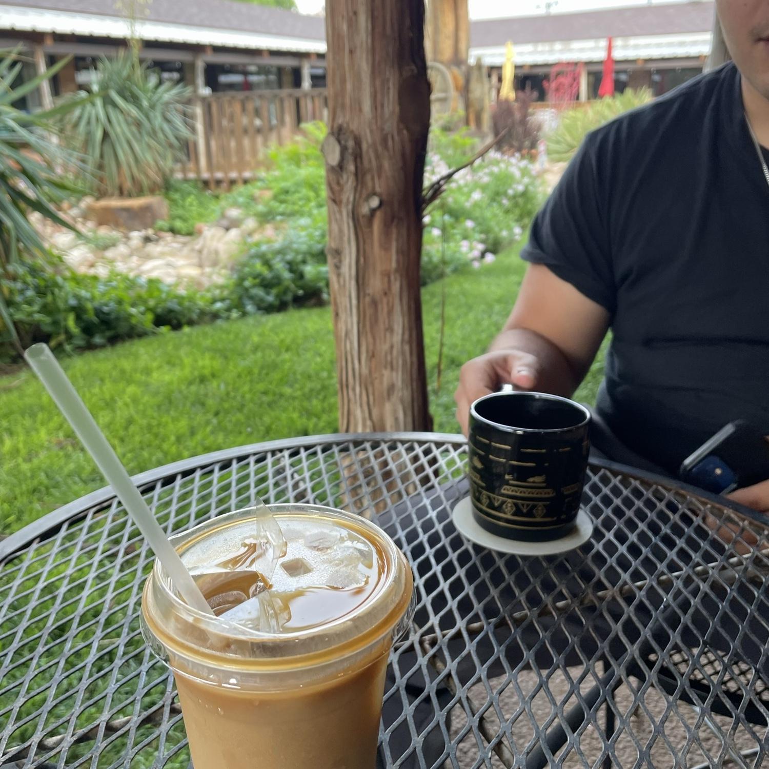 this is the only picture Liz took when they met up at Gold Stripe Coffee in Lubbock