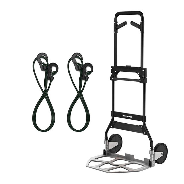 Leeyoung Folding Hand Truck Dolly Cart with Wheels,Heavy Duty 375lb Dolly for Moving，Aluminum Wheel Bracket and Steel Tube Frame, Foldable Hand Truck with Adjustable Handle for Moving Indoor/Outdoor