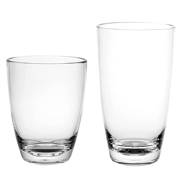 KLIFA- ETON- 15.2 & 20.8 ounce, Set of 8, Acrylic Tumbler & Highball Drinking Glasses Cups, BPA-Free, Stackable Plastic Drinkware, Dishwasher Safe, Clear