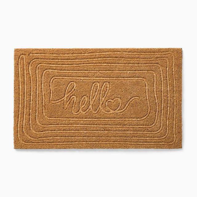 Hello Carved Doormat, 18"x30", Natural
