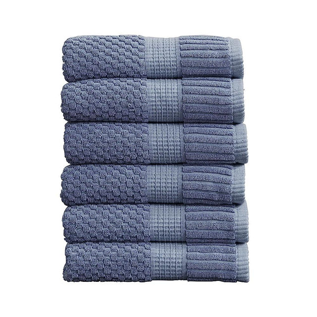 NY Loft 100% Cotton Hand Towel 6 Pack | Super Soft & Absorbent Quick-Dry Hand Towels 16" x 28" |Textured and Durable Cotton | Trinity Collection (6 Pack Hand Towel, Flint Stone)