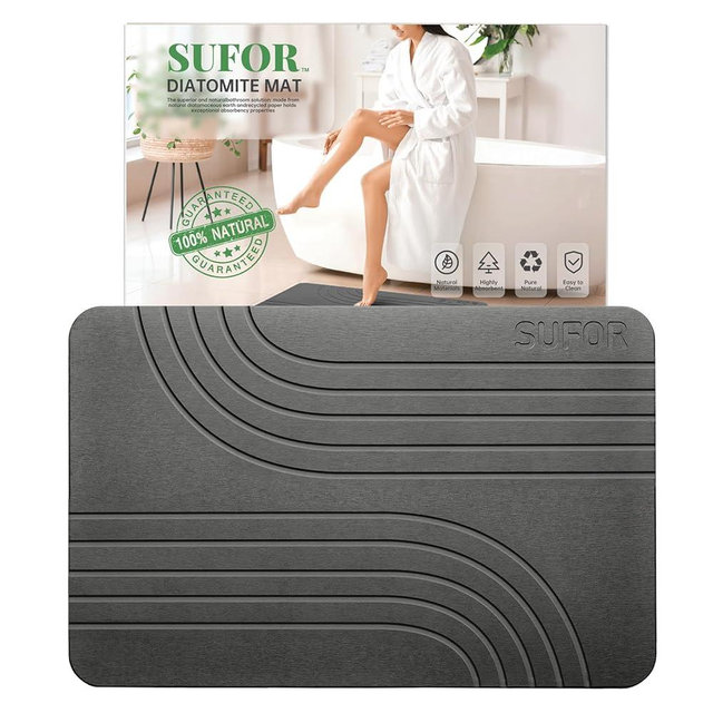 Stone Bath Mat, Diatomaceous Earth Non-Slip Stone Shower Mat-Quick Drying Absorbent Bath Mat.Elegant & Modern Design.Natural,Easy to Clean (23.6 * 15.4 Graphite)