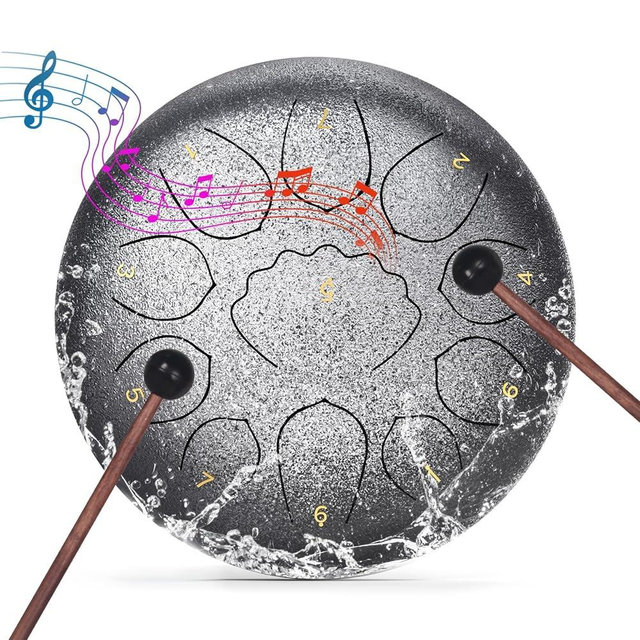 Rain Drum for Outside Garden, 8 Inches 11 Notes Steel Tongue Drum, Outside Garden Rain Chime, Chakra Drum for Rain (Sliver）