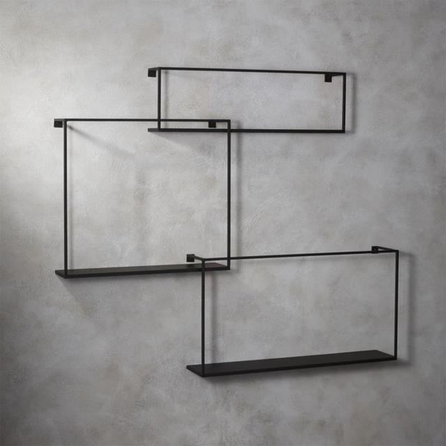 3-piece floating large matte black shelf set