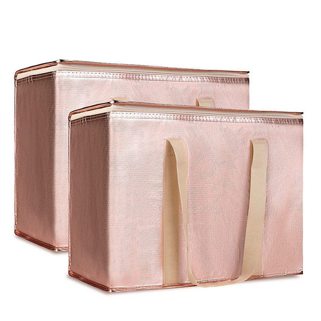 2-Pack Insulated Reusable Grocery Bag with Zippered Top, XL, Large, Frozen Foods Cold, Cooler Shopping Accessories, Insullated Bags, Gold