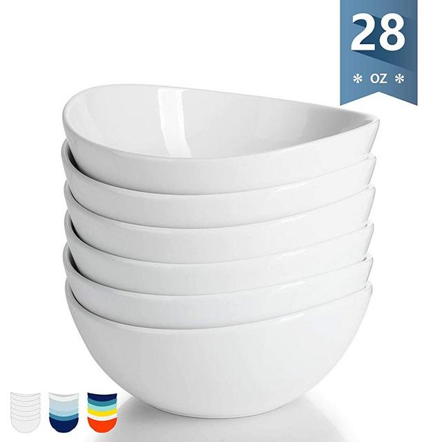 Sweese 103.001 Porcelain Bowls - 28 Ounce for Cereal, Salad and Desserts - Set of 6, White