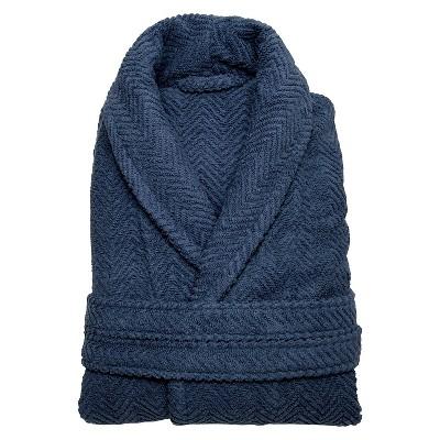 Herringbone Weave Bathrobe Unisex Linum Home - Midnight Blue (Large/XLarge)