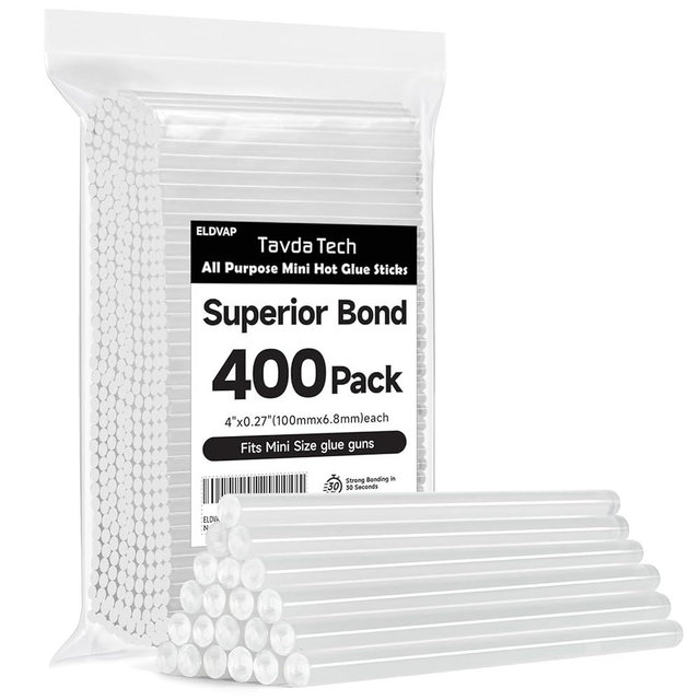 ELDVAP Clear Mini Hot Glue Sticks 400 Count - 0.27''D, 4" L for Most Mini Glue Guns, Multipurpose, All Temperature Sticks for DIY, Craft, Bond, Repairing