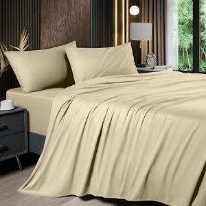 4 Piece Queen Sheet Sets, Blend Rayon Derived from Bamboo - Beige