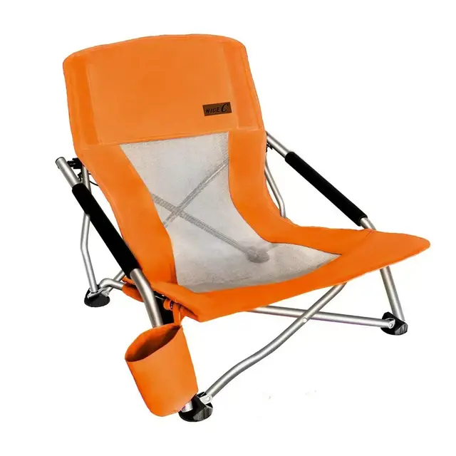 Nice C Chair Beach, Low Beach Chair, Sling, Folding, Portable, Concert, for Adults, Kids, Boat, Sand Chair with Cup Holder Carry Bag (1 Pack of Orange)