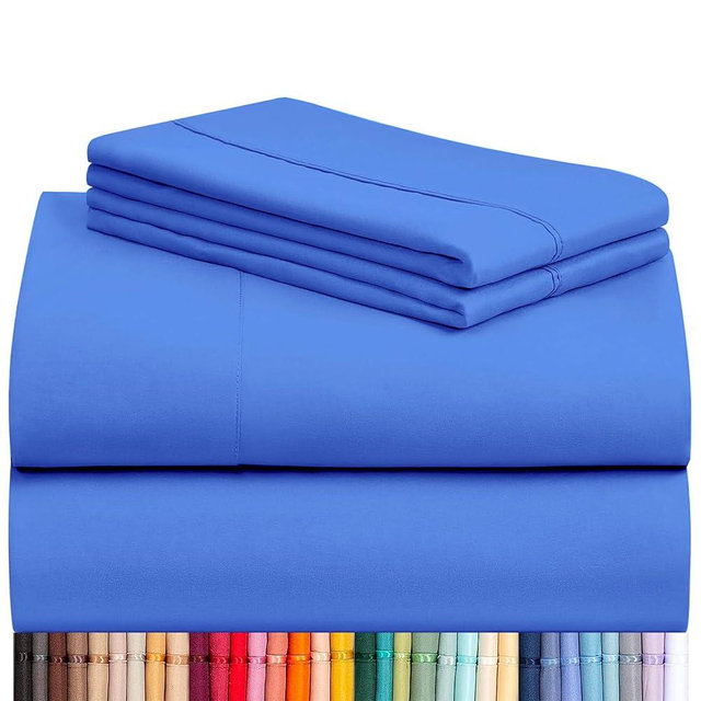LuxClub 4 PC Sheet Set Bed Sheets Deep Pockets 16" Eco Friendly Wrinkle Free Cooling Machine Washable Hotel Bedding Silky Soft - Marine Blue King