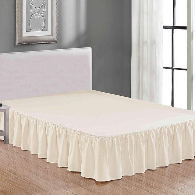 Sheets & Beyond Wrap Around Solid Microfiber Luxury Hotel Quality Fabric Bedroom Gathered Ruffled Bedding Bed Skirt 14 Inch Drop (King, Beige)