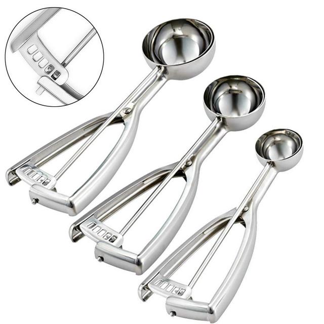 3Pcs Ice Cream Scoop, Trigger Release Stainless Steel Biscuit Scoop, Large,  Medium/small Baking Scoop, Baking Biscuit Scoop, 3-piece Set, with Biscuit  Dough Scoop 