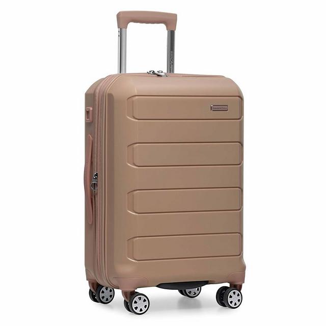 Traveler's Choice Pagosa Indestructible Hardshell Expandable Spinner Luggage, Latte Beige, 22" Carry-on
