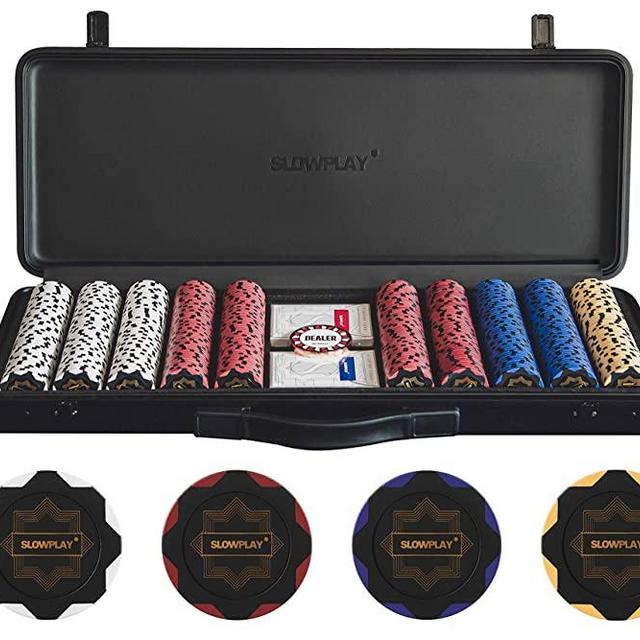 SLOWPLAY Nash 14 Gram Clay Poker Chips Set for Texas Hold’em, 300 PCS/500PCS, Blank Chips/ Numbered Chips.Features a high-end Carrying case with Leather Interior Design and German Polycarbonate Shell